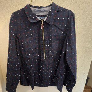 Ladies - Tommy Hilfiger zip up long sleeve / pullover top / Red White and Blue L